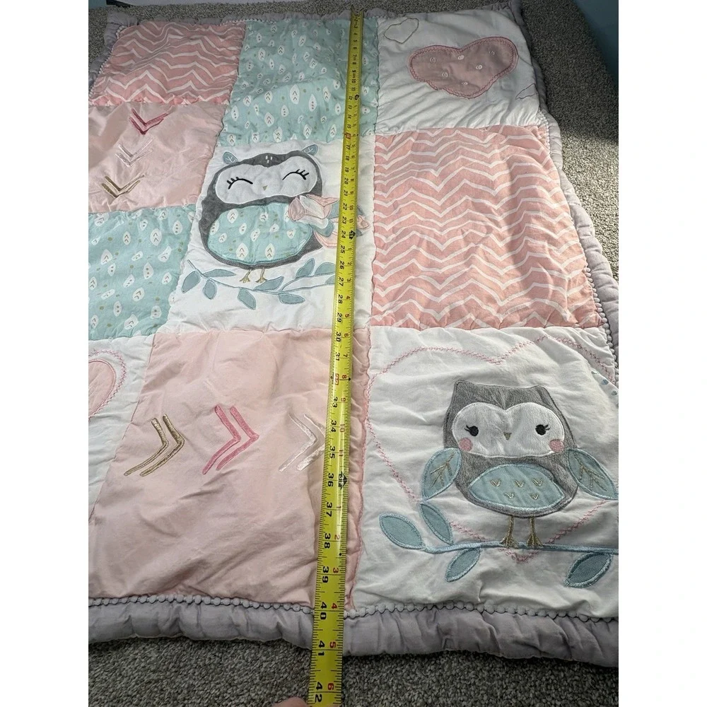 Handmade Baby Quilt Owl‎ Patchwork Pink Aqua Nursery Crip Lap 42x32